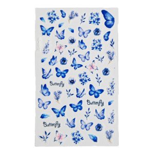 برچسب لنز ناخن مدل پروانه کد 5D-0372 بسته ۴۶ عددی با طرح برجسته آبی